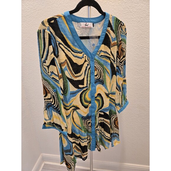 Rossi Roma Vintage Y2K Pleated Tunic Top Shirt Womens XL Lined Artsy Lagenlook - Picture 1 of 8